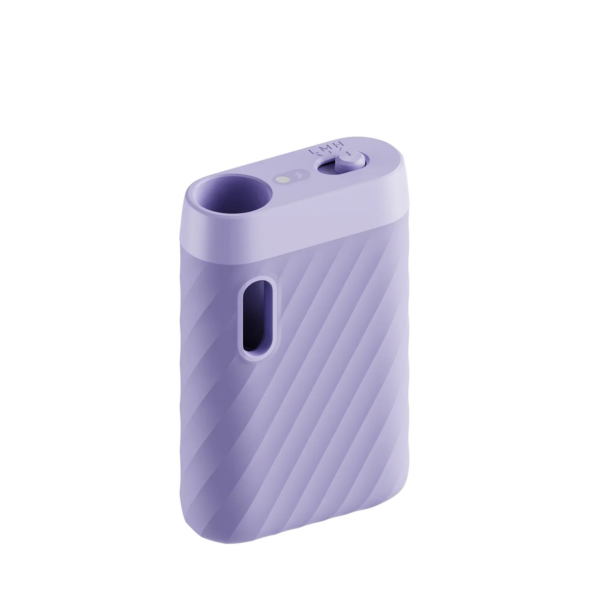 Purple portable vaporizer with textured design and oval viewing window