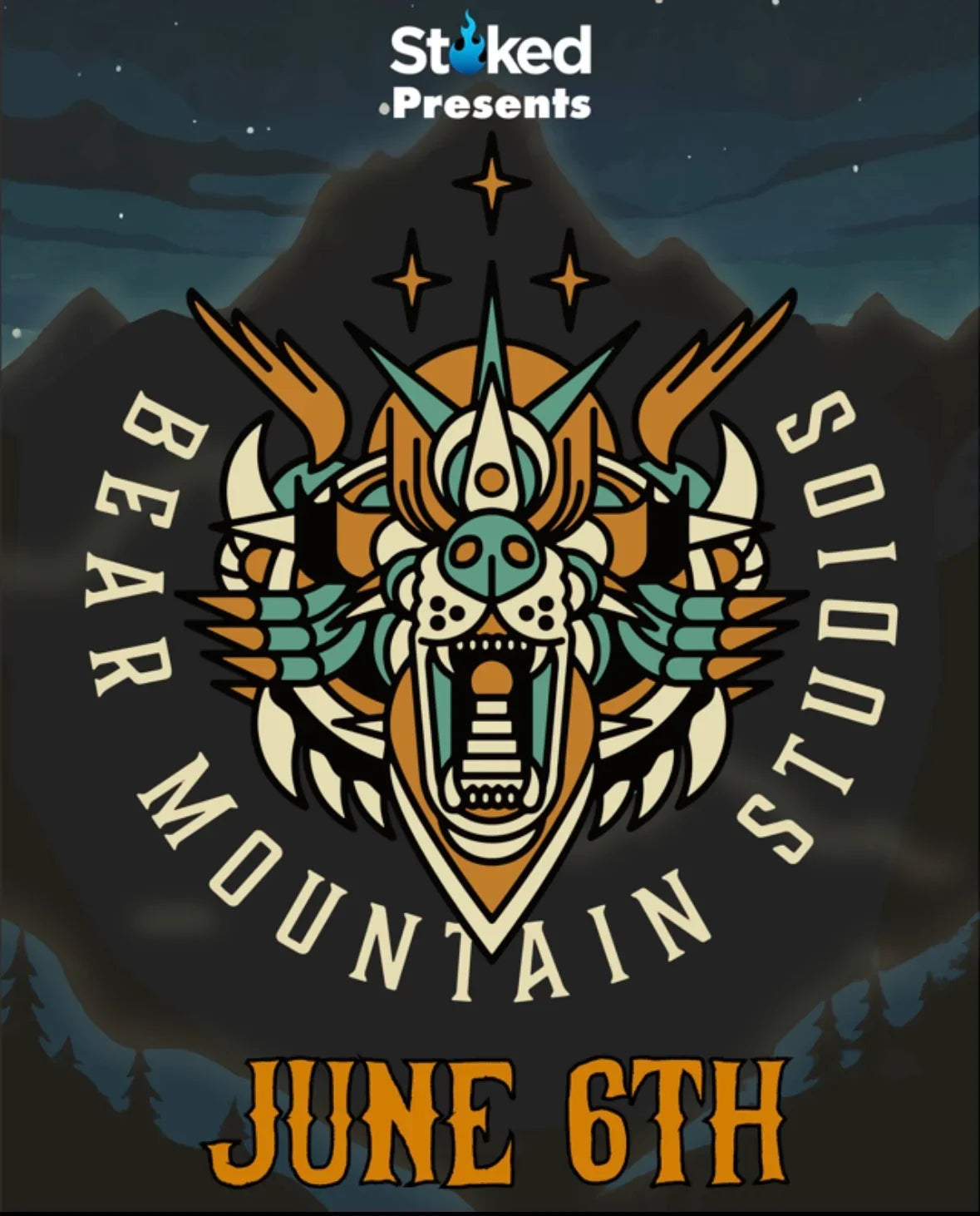 Event ticket graphic for Stoked Presents: Bear Mountain Studios