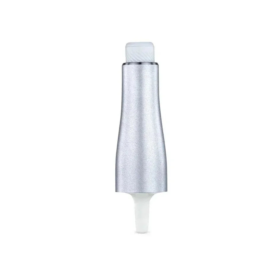 Silver vaporizer attachment with frosted glass tip, isolated on white background