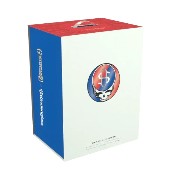 Limited edition gravity infuser box with Grateful Dead skull logo and blue side panel