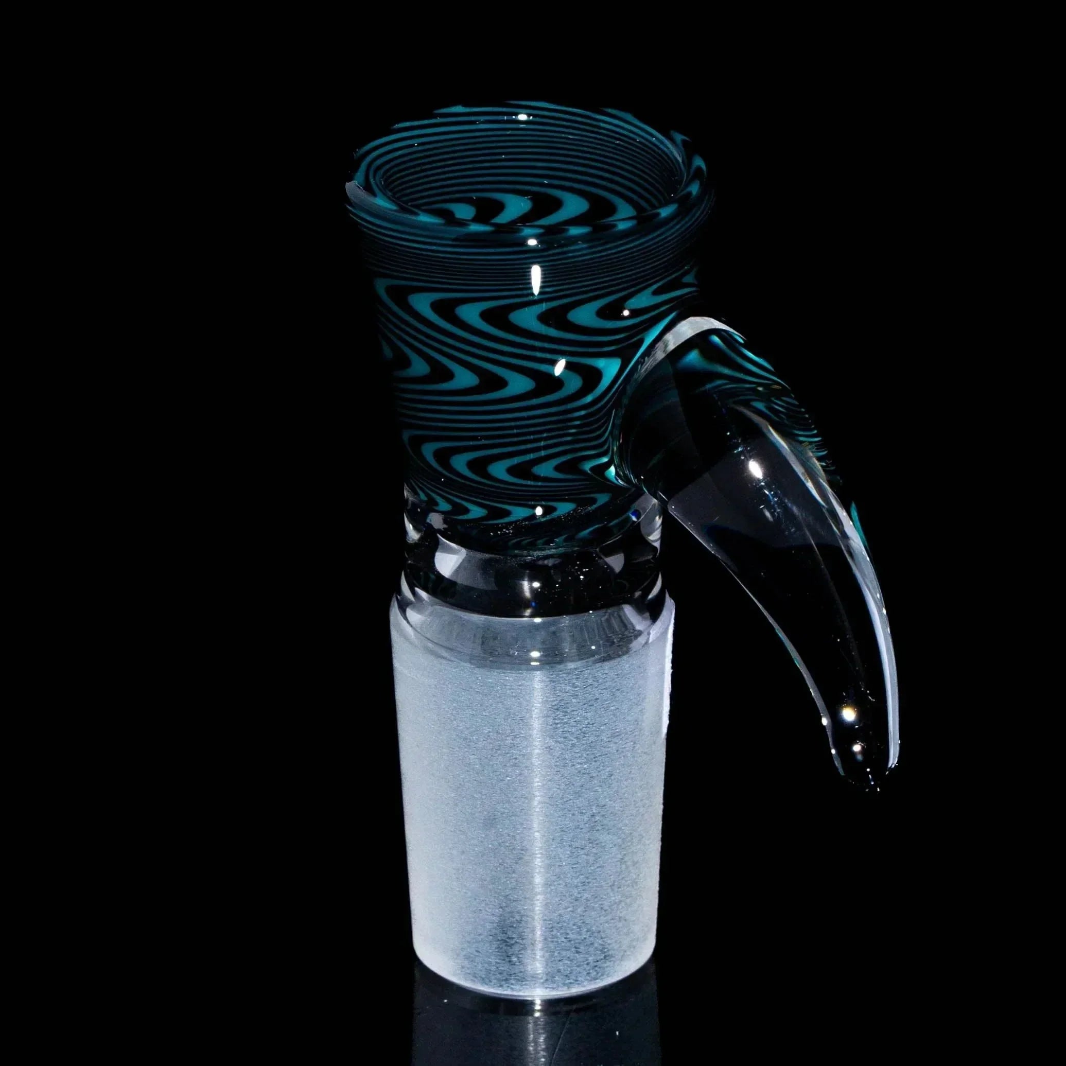 Black and teal wig wag 18mm glass slide bowl with clear handle for water pipe