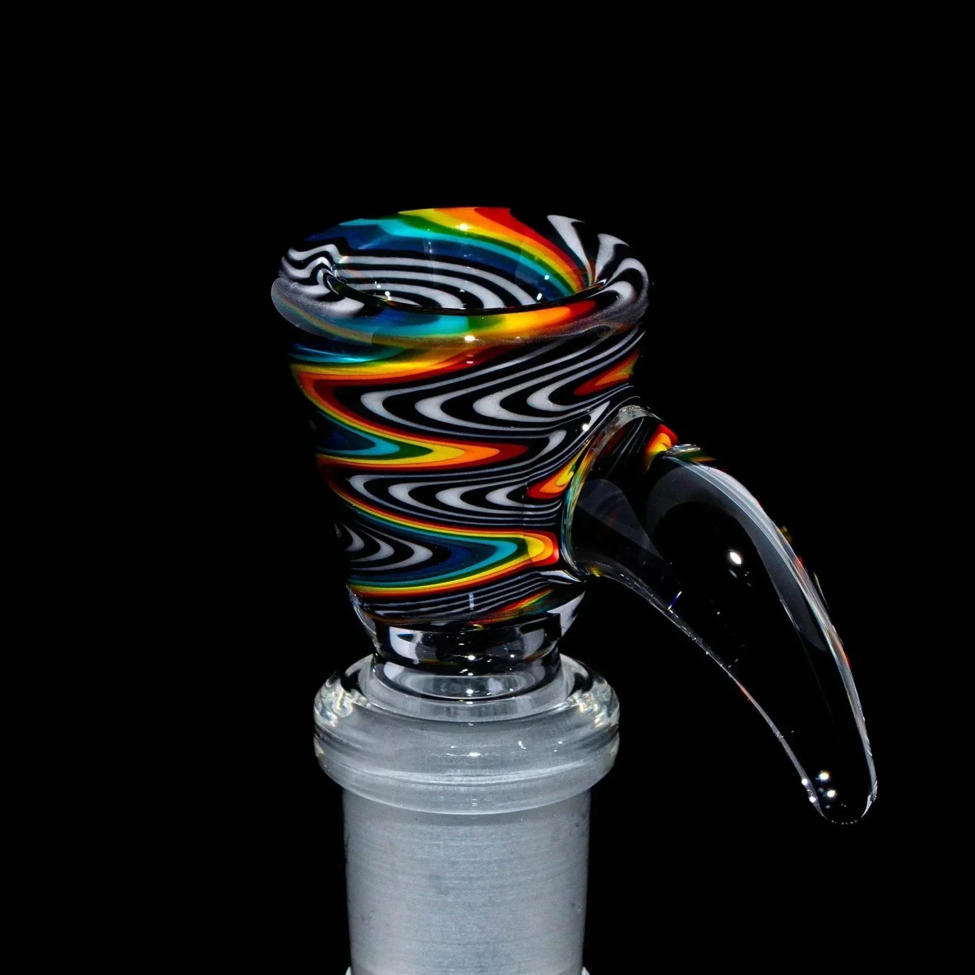 Black and white rainbow wig wag 14mm glass slide bowl with colorful flare handle