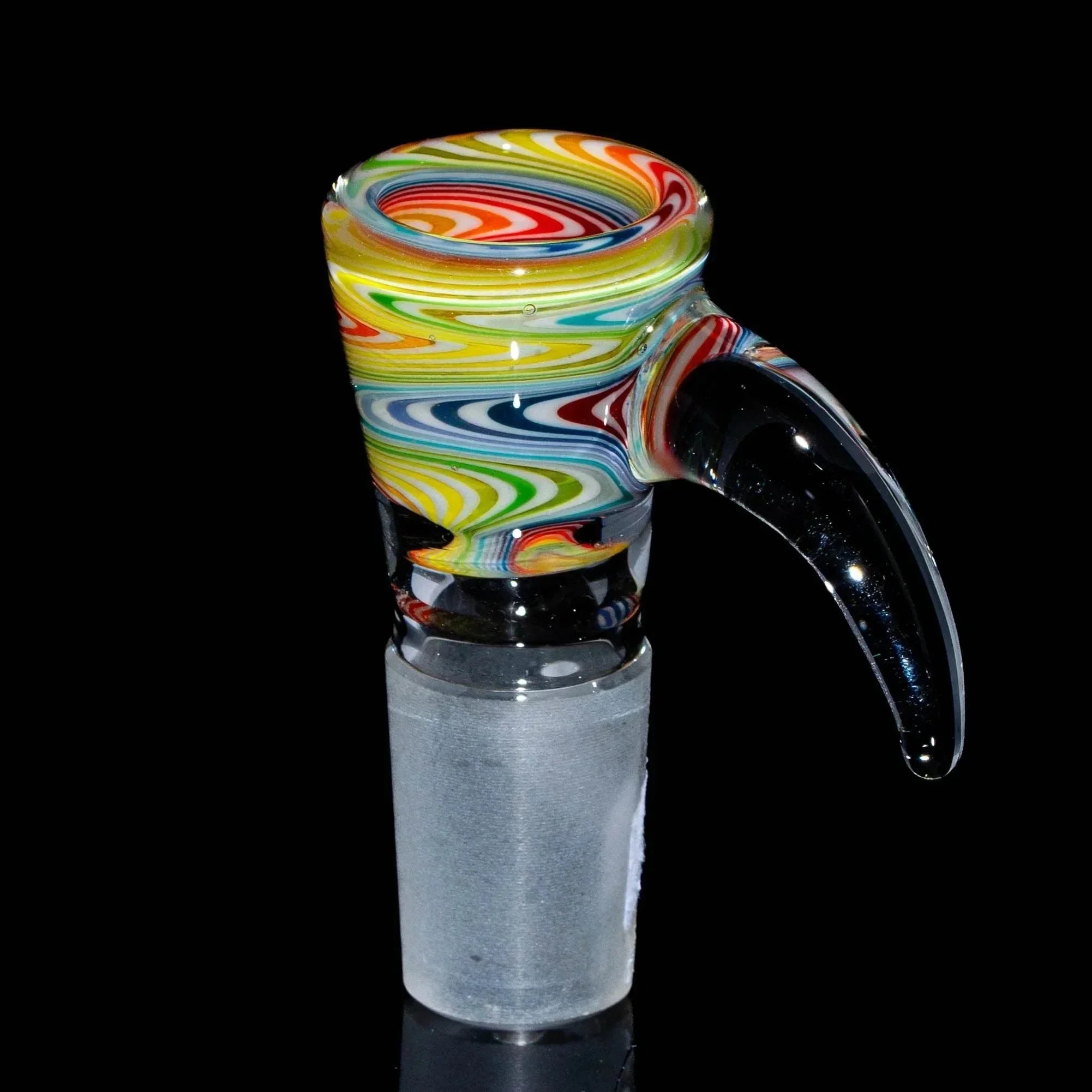 Colorful rainbow glass bowl slide with handle, 18mm, on black background