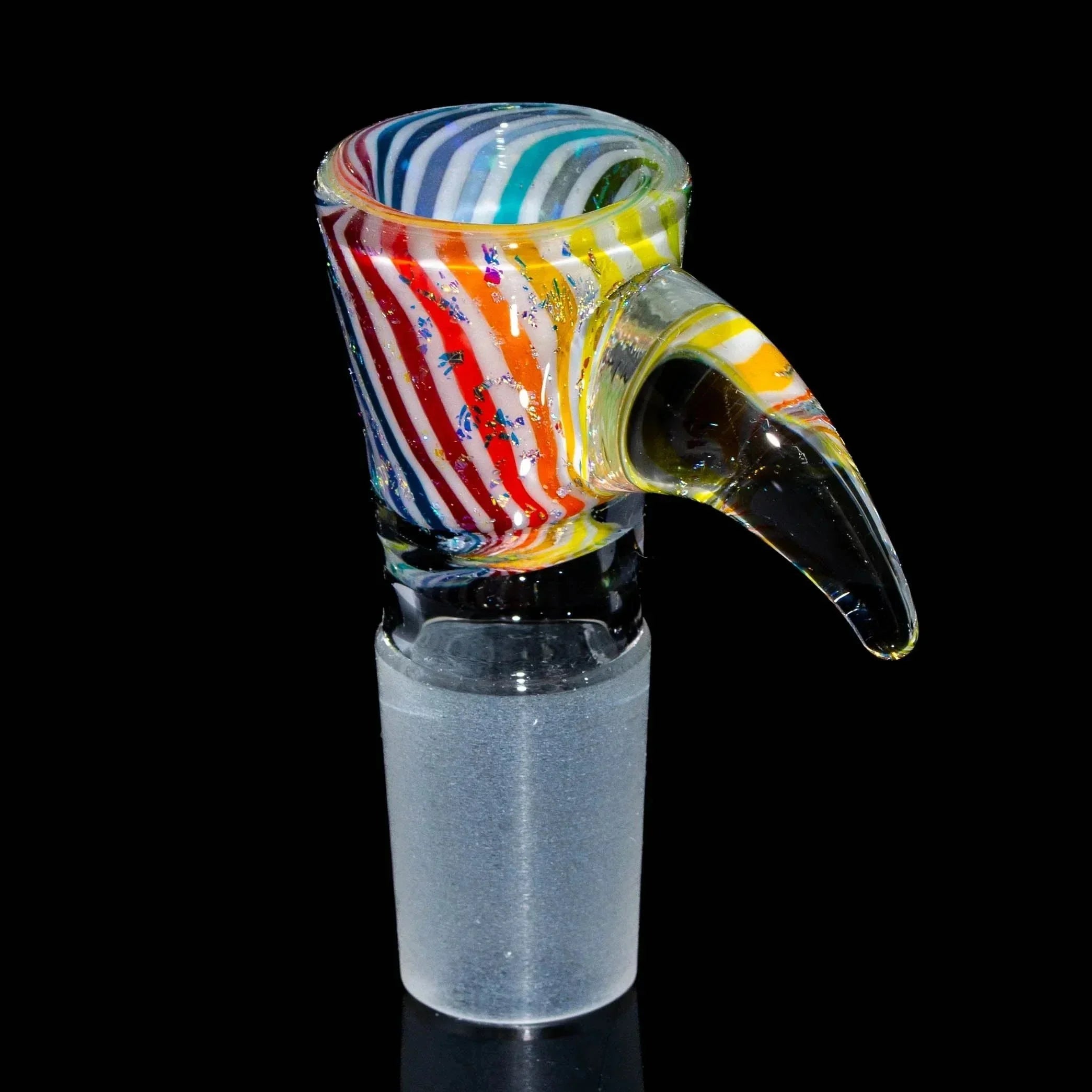 Rainbow dichroic 18mm glass slide bowl with colorful stripes and unique flare handle