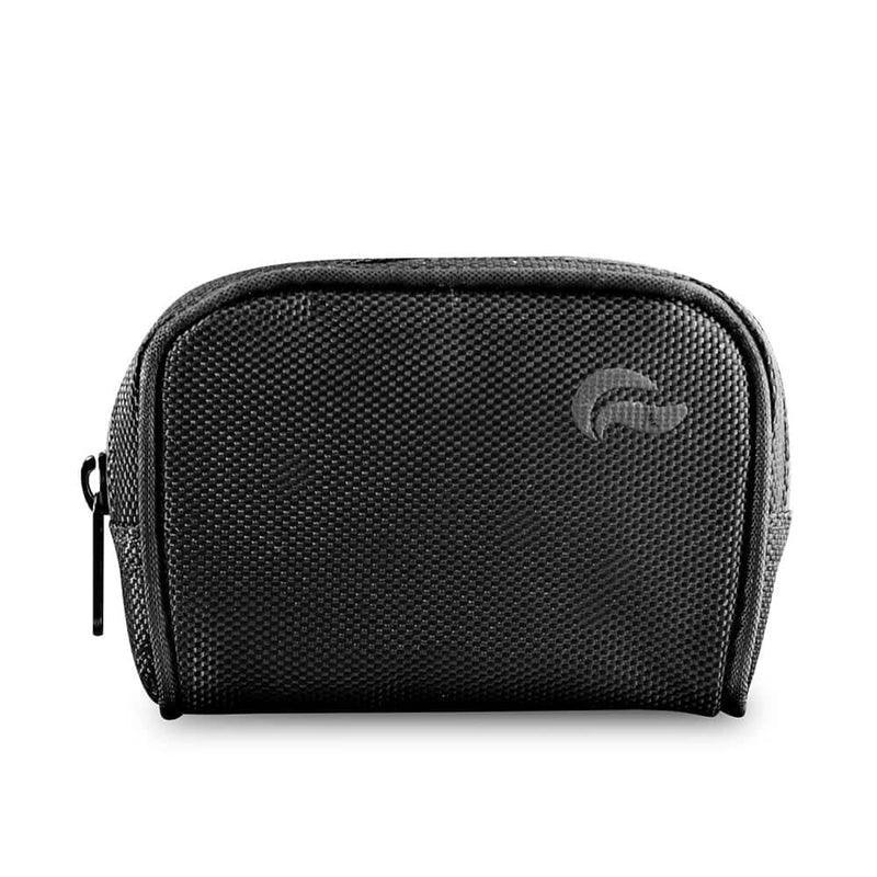 Durable black travel case with textured surface and zipper, ideal for storing accessories.
