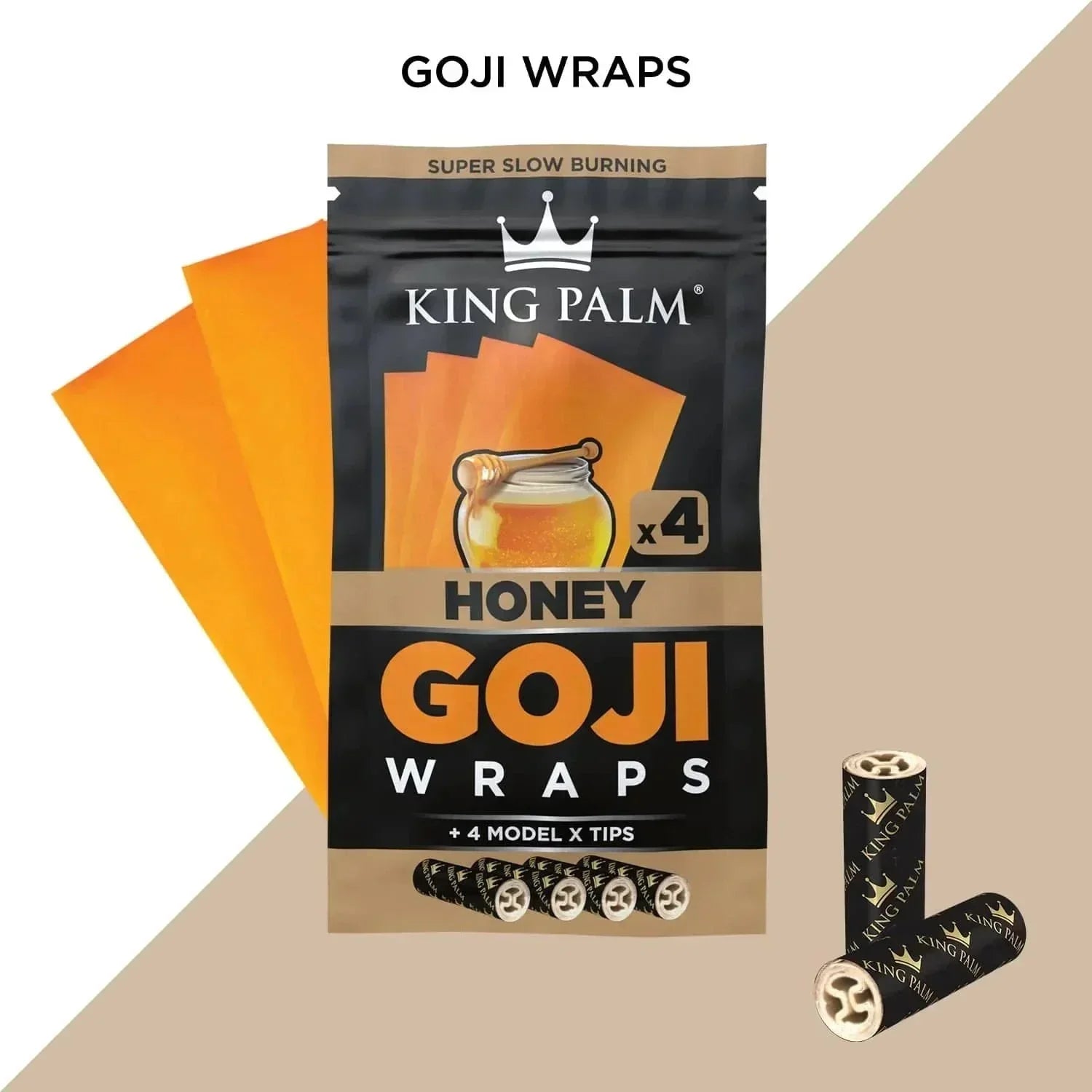 King Palm Honey Goji wraps with filter tips, super slow burning hemp rolling papers