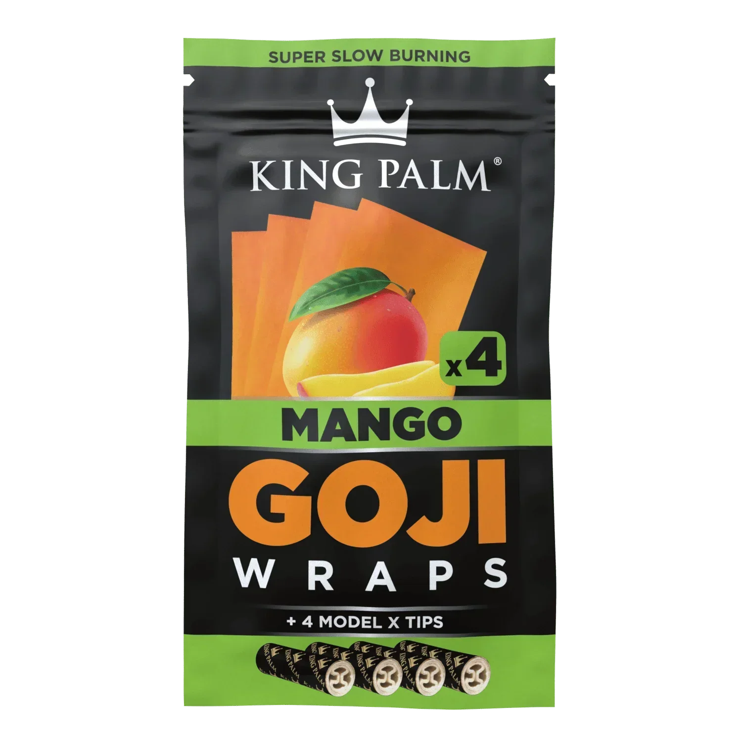 King Palm Mango Goji wraps pouch, super slow burning, 4 wraps with tips, mango image on front