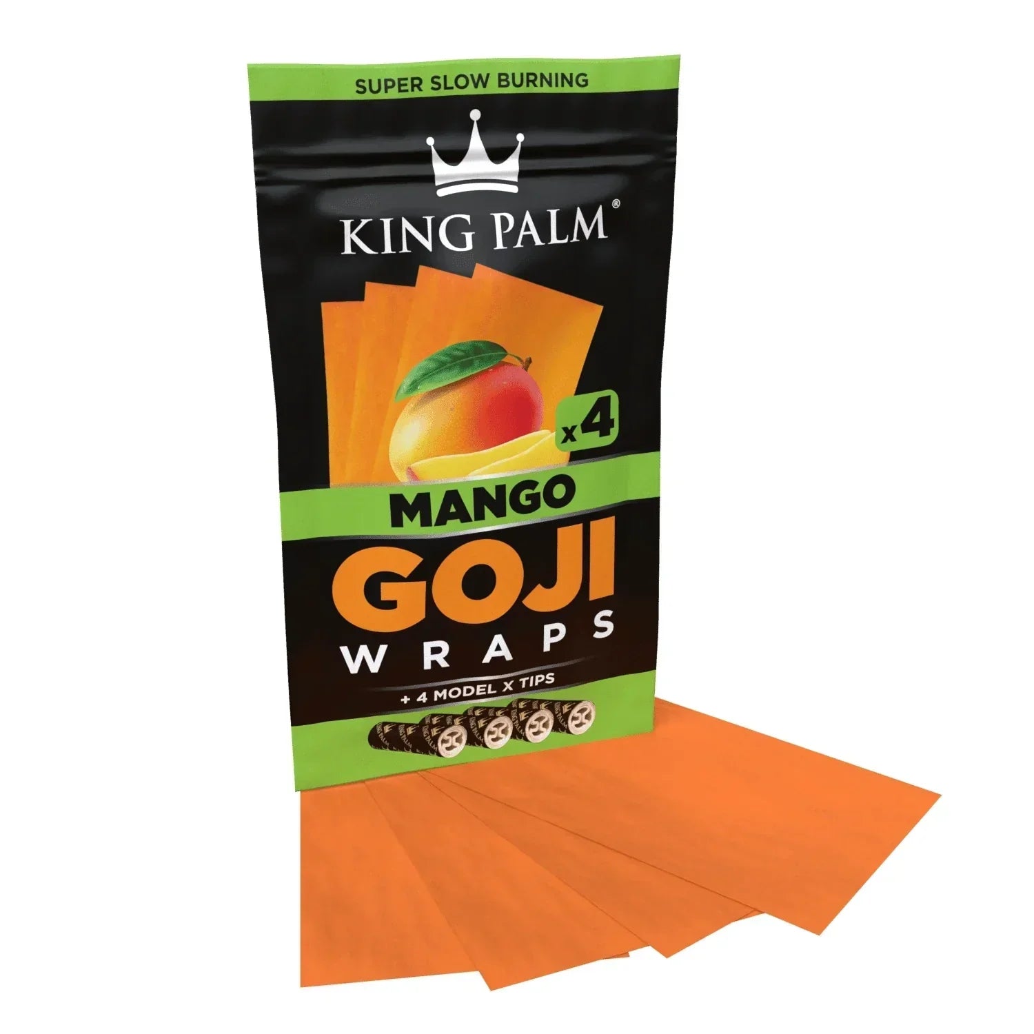 King Palm Goji mango wraps pouch with four orange wraps displayed