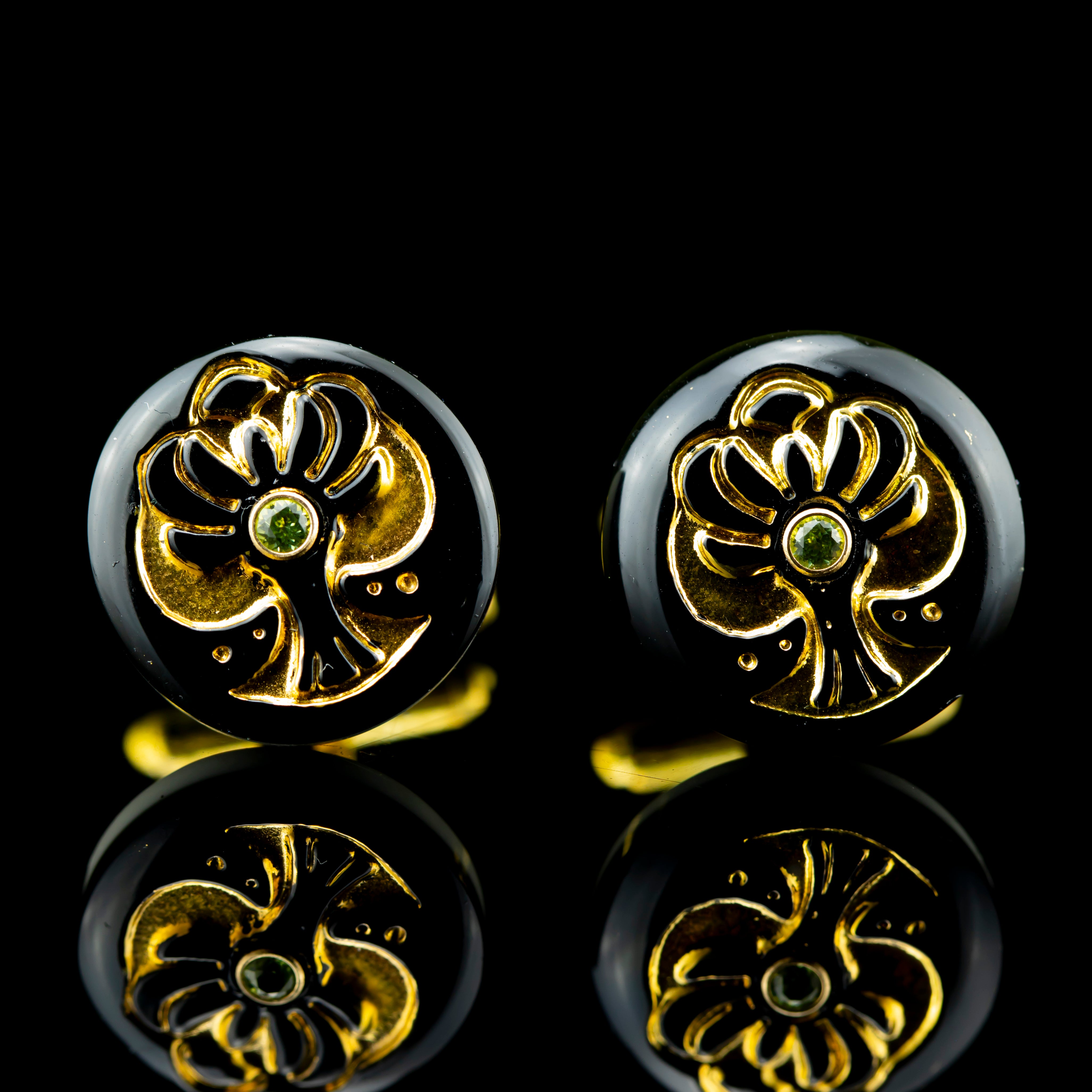 Green T - Peridot Tree of Life Cufflinks