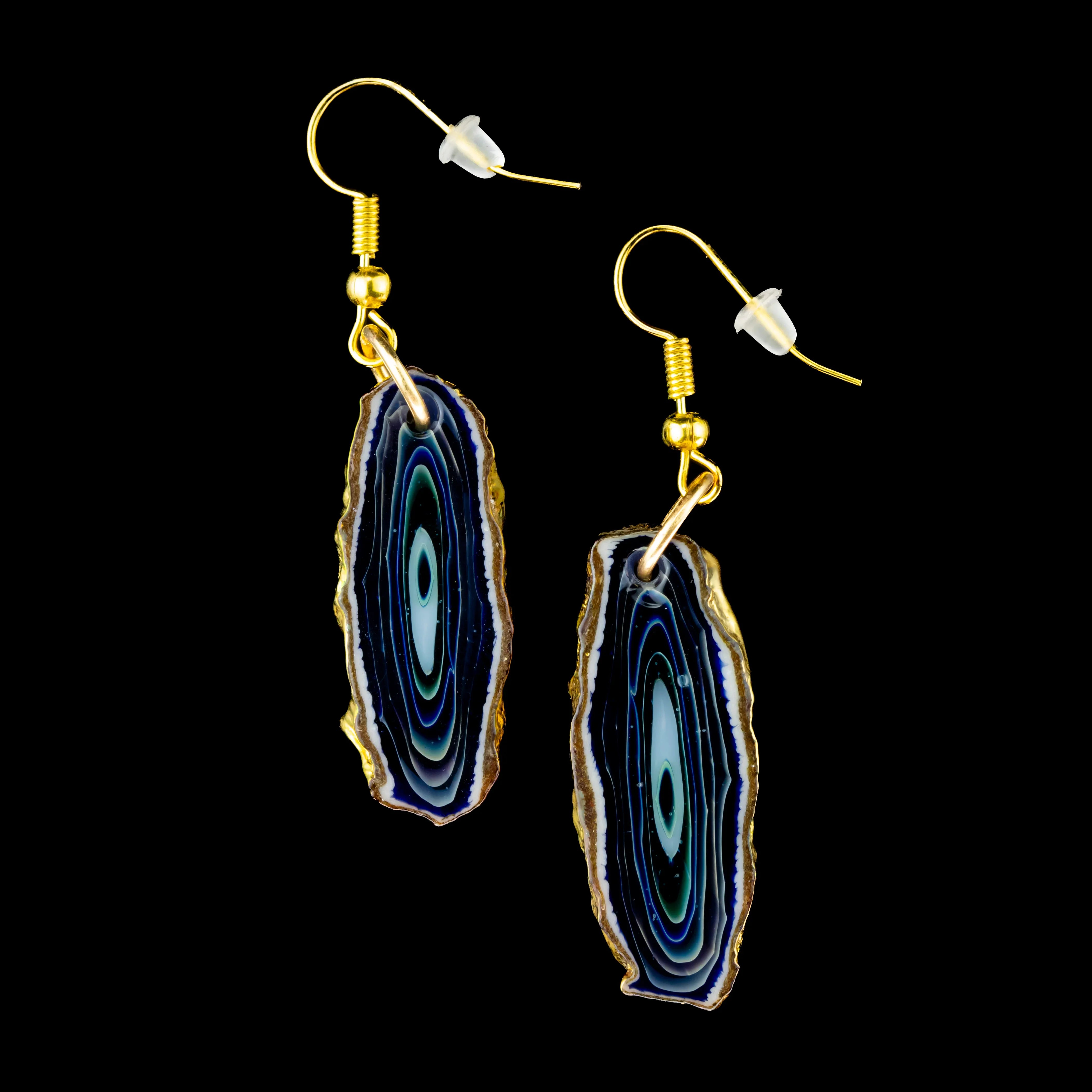 Green T - Small Golden Agate Earring Set Blue