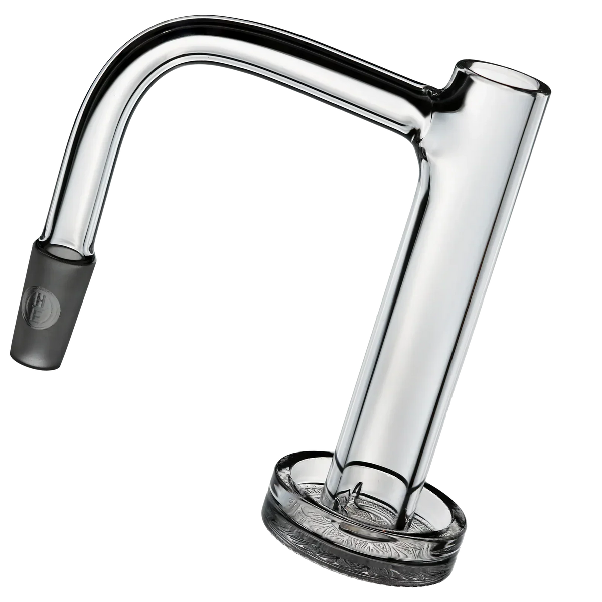 Stainless steel concentrate rig attachment with black glass joint and etched glass base