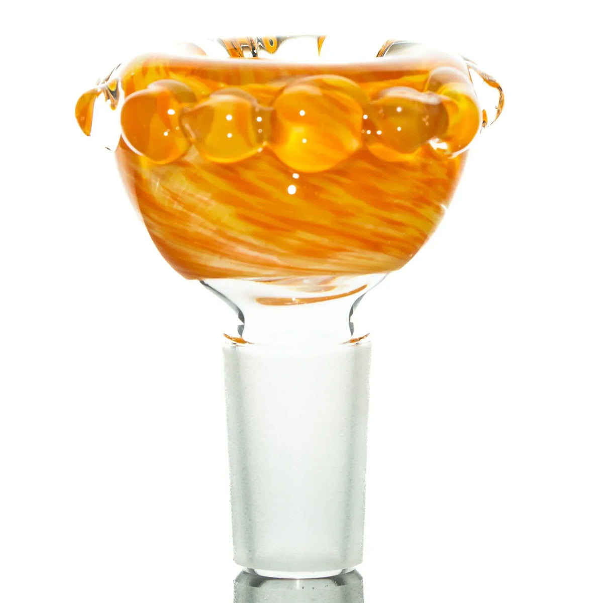 Orange and yellow 14mm glass slide bowl with frit design and marble accents for water pipe