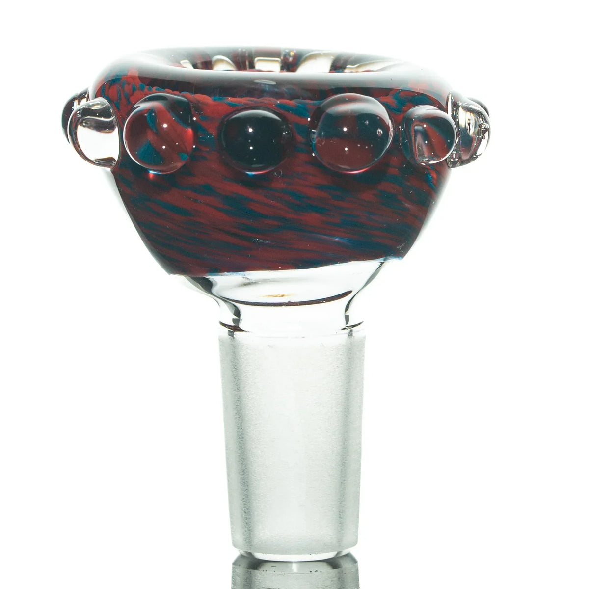 Red and blue 14mm glass slide bowl with bubble accents for water pipes