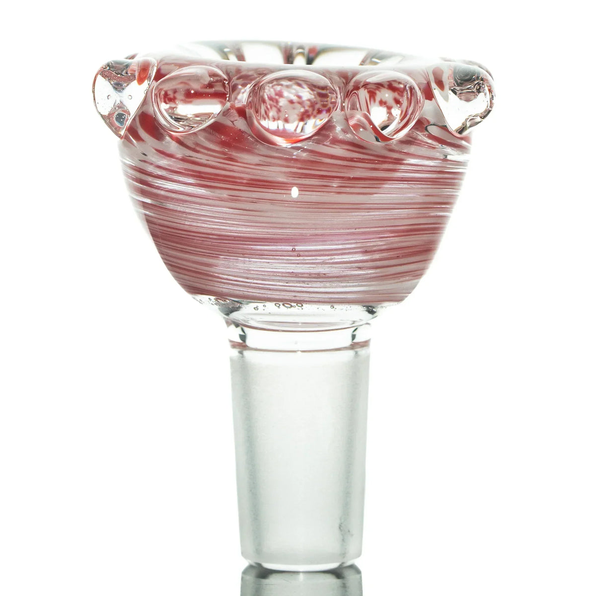 Red and white 14mm glass slide bowl with clear marble accents for water pipe
