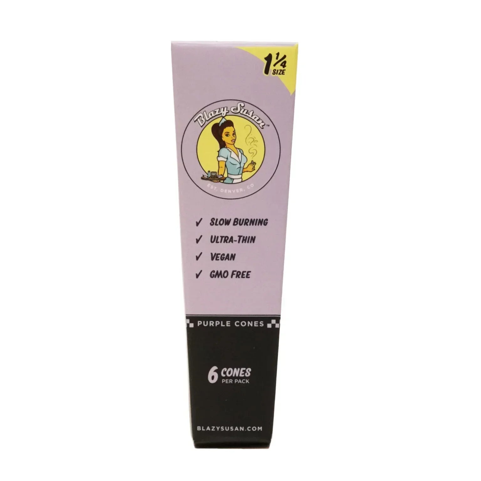 Blazy Susan purple cones 1¼ size pack, 6 vegan slow-burning ultra-thin cone papers