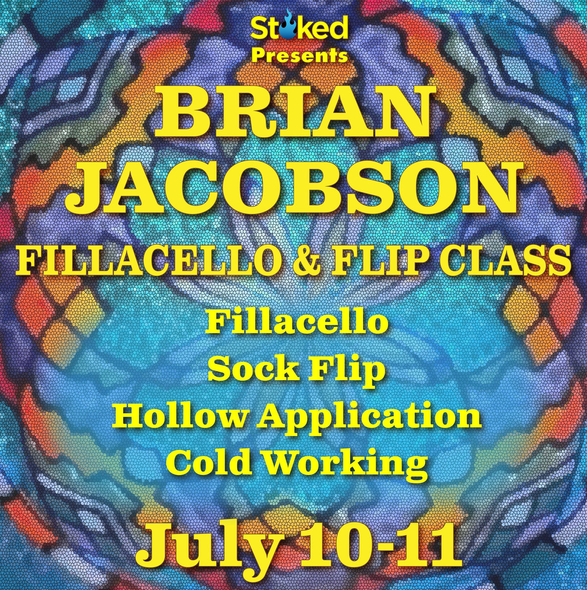Class signup graphic for Stoked Studios: Brian Jacobson Fillacello & Flip Class