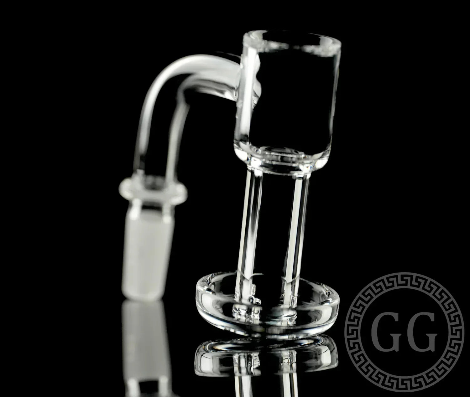 Clear glass quartz banger accessory for water pipe or dab rig on black background