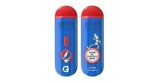 Blue and red vaporizer with Grateful Dead graphics and text, smoking accessory.