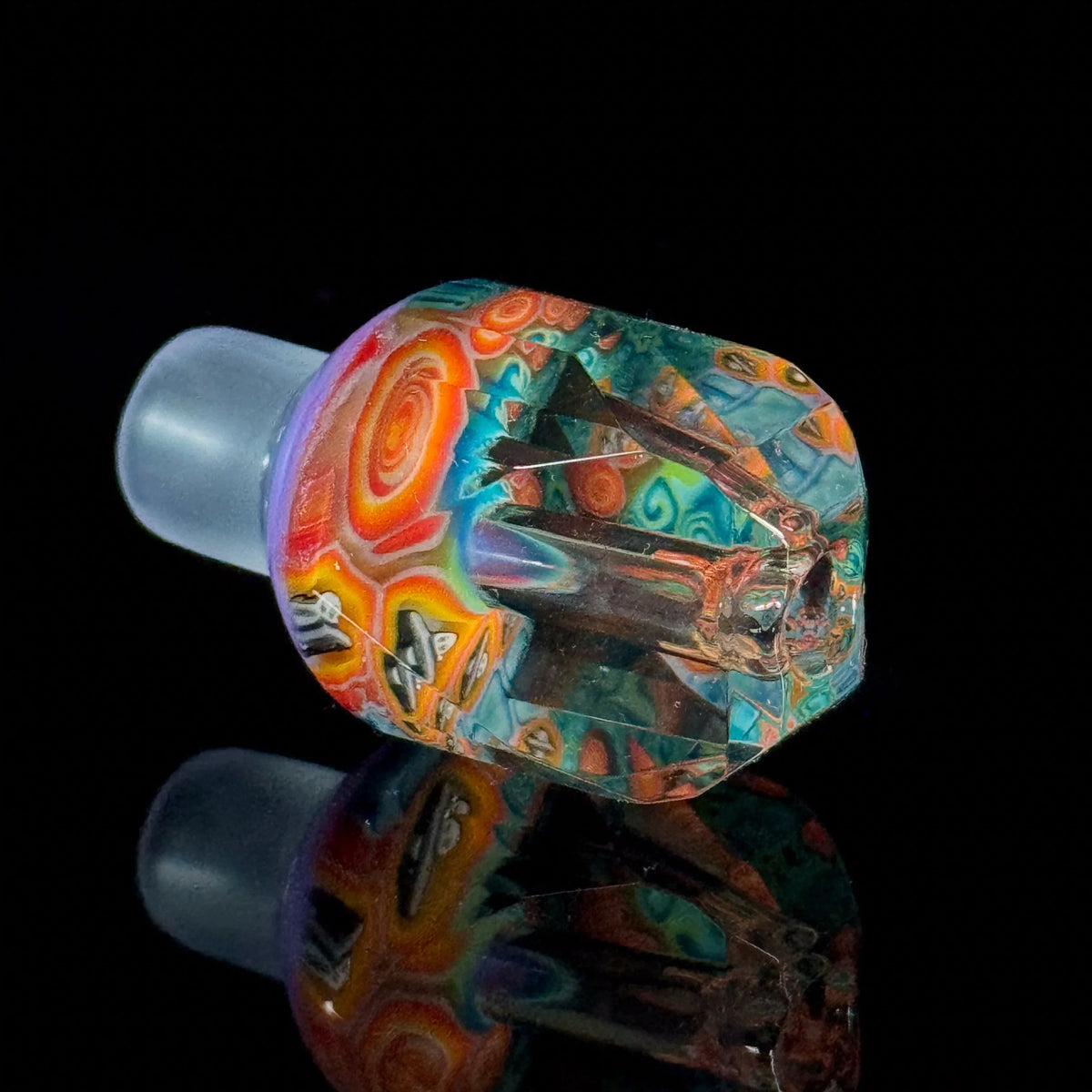 Colorful hand-blown glass bowl with intricate patterns for smoking accessories