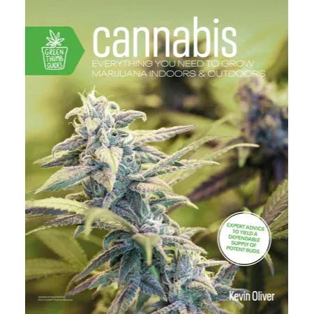 Cannabis cultivation book cover featuring mature marijuana plant under indoor grow lights
