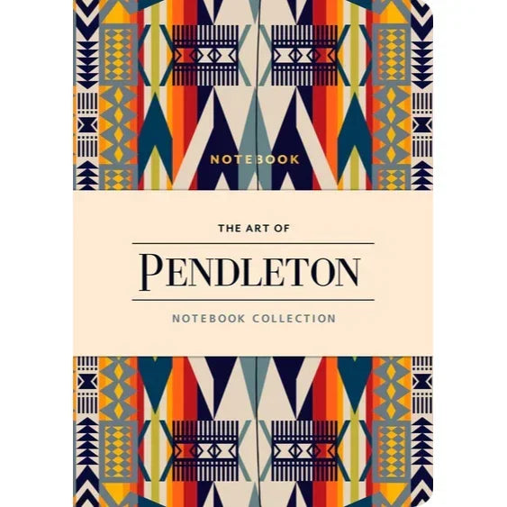 Notebook with colorful geometric tribal pattern and 'The Art of Pendleton' on the cover