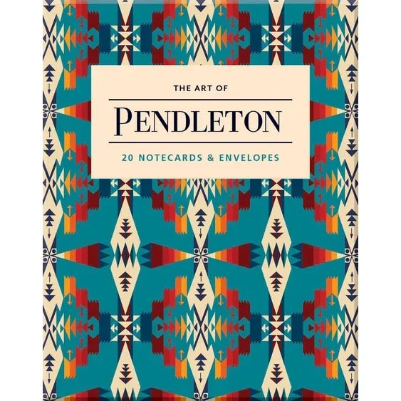 Box of Pendleton notecards with geometric tribal patterns in teal, red, and cream.