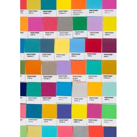 Pantone color chart with multiple vibrant color swatches arranged in a grid