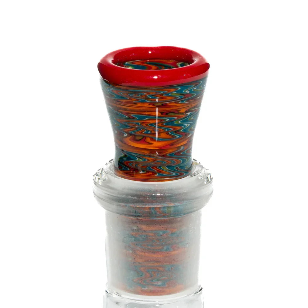 14mm glass slide with red lip and colorful wig wag pattern for water pipe