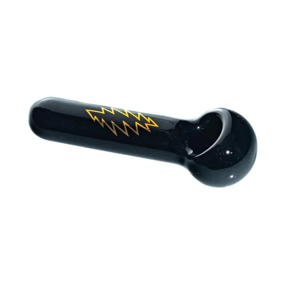 Black glass hand pipe with gold lightning bolt design for smoking accessories
