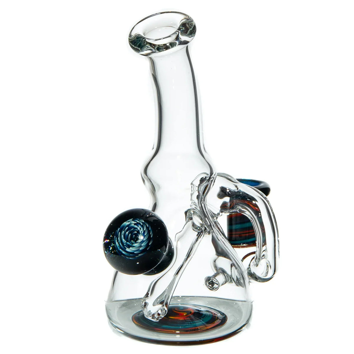 Heady glass water pipe with clear body and intricate colored glass accents