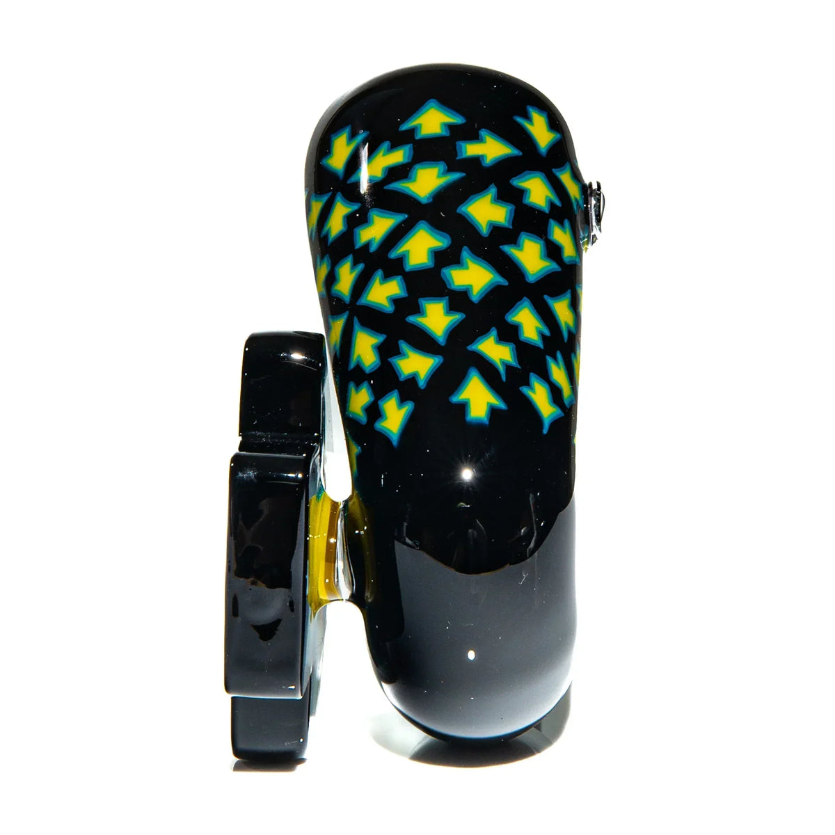 Black glass dry pipe with yellow and blue arrow pattern, modern smoking accessory