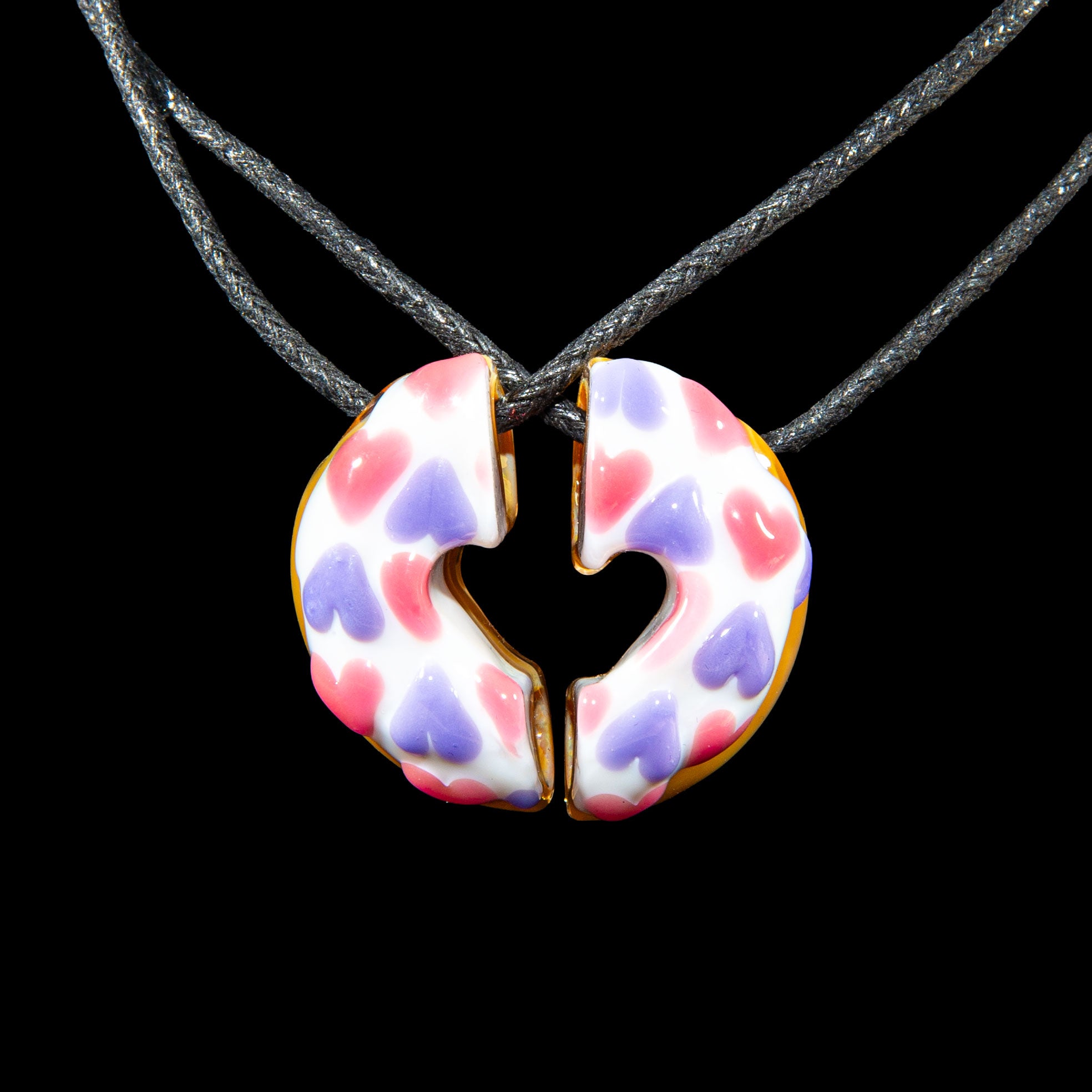 KGB Glass x Sarah Marblesbee - Vanilla & Strawberry Lavendar Heart Sprinkles Donut For Two Pendant