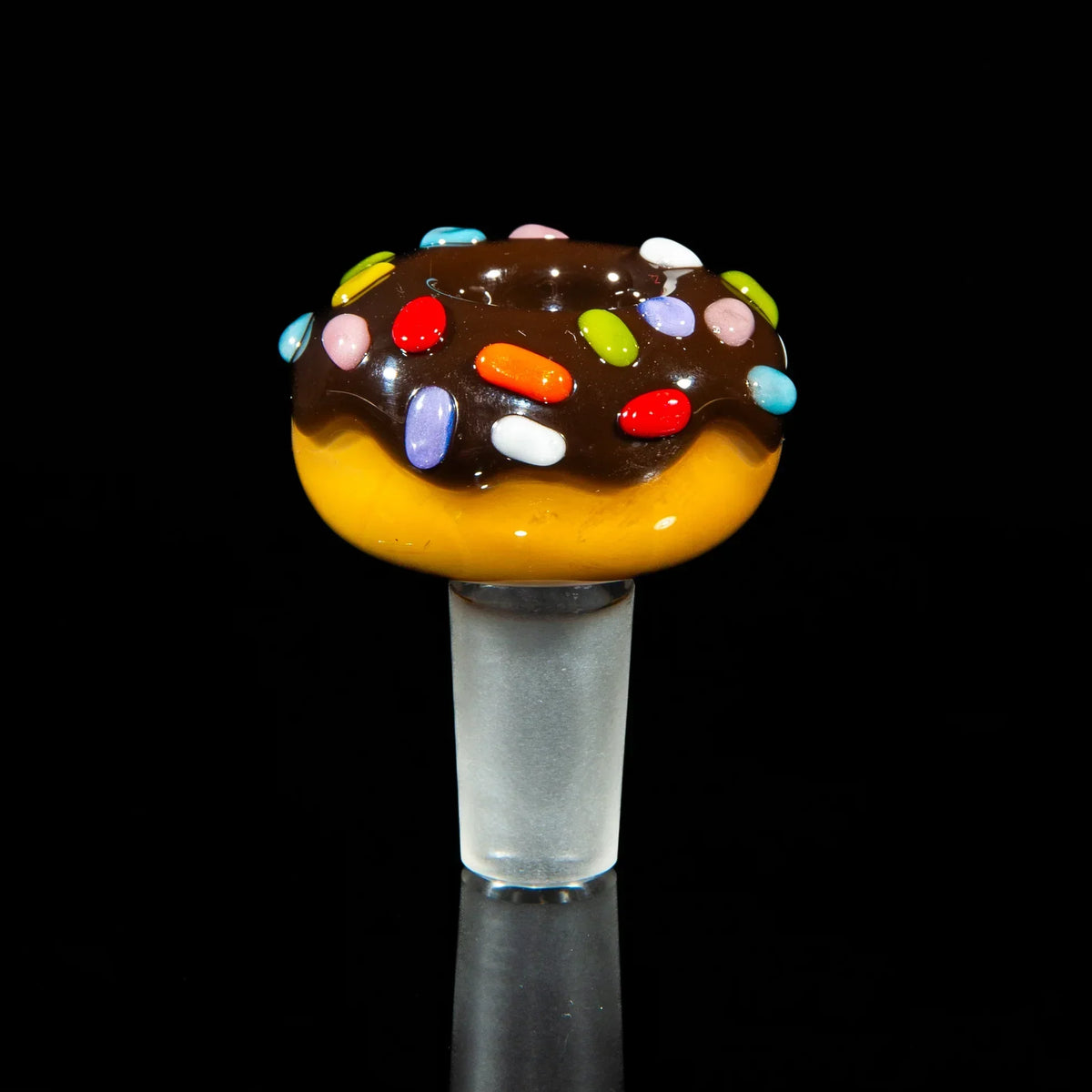 14mm glass bowl shaped like a chocolate donut with rainbow sprinkles, black background