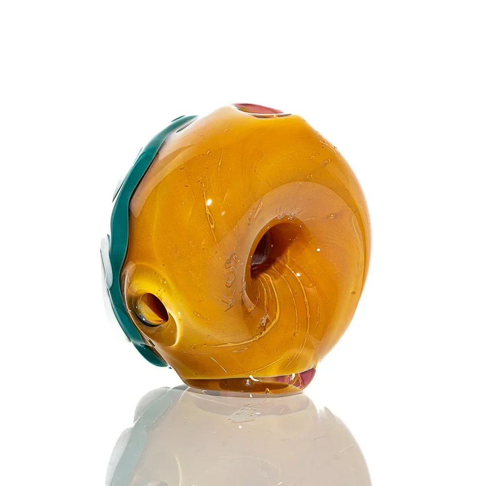 Mini donut-shaped glass dry pipe with half strawberry and half blueberry frosted design