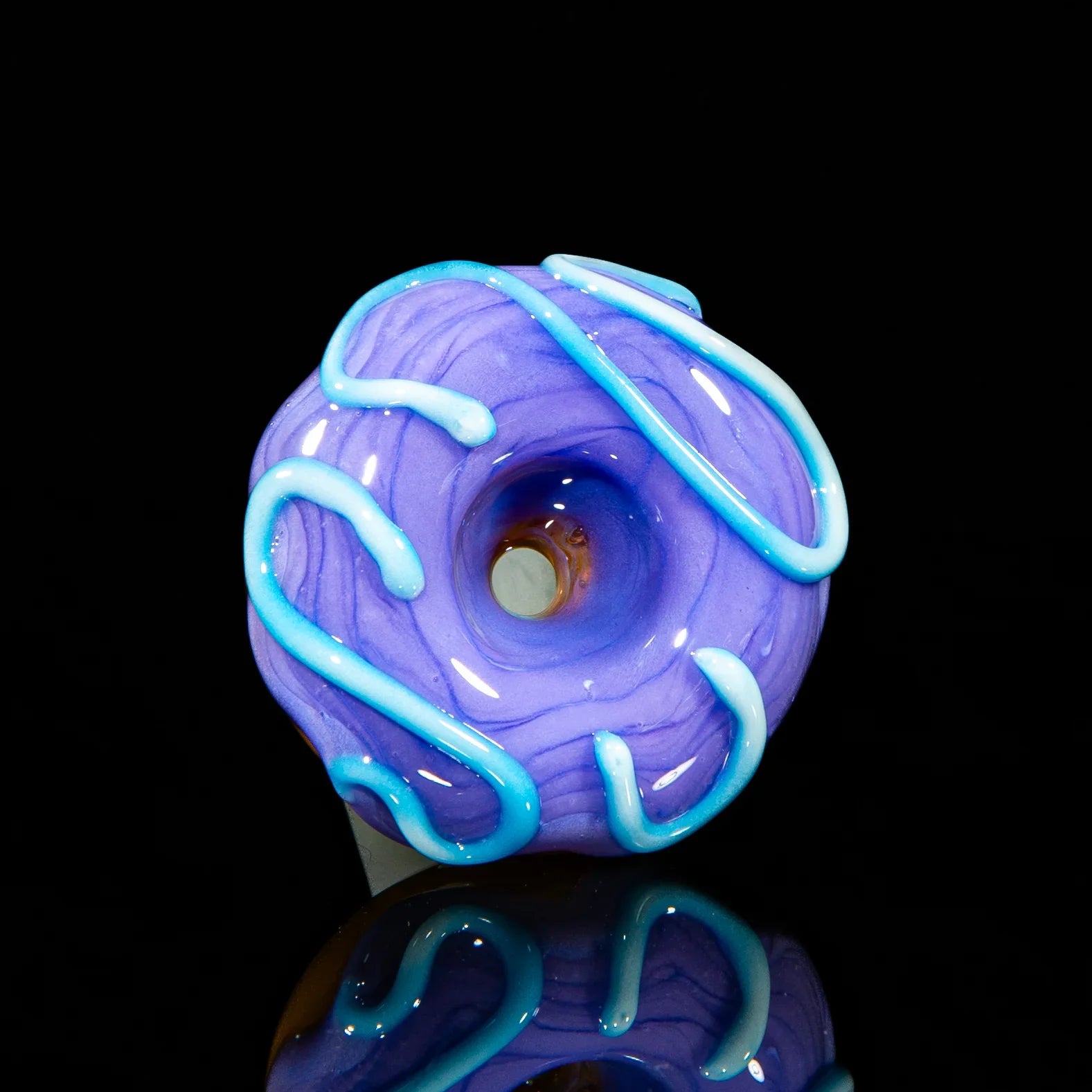 Lavender glass bowl slide with blue raspberry drizzle design, 14mm accessory on black background