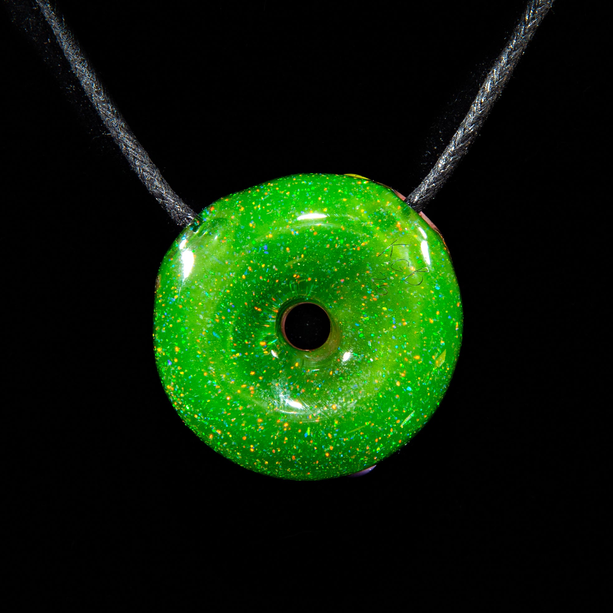 KGB Glass - Strawberry, Rainbow Sprinkles & Jade Crushed Opal Donut Pendant