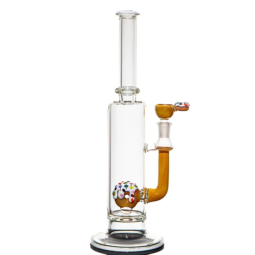 Vanilla frosted donut-themed glass water pipe with colorful sprinkles and 14mm slide