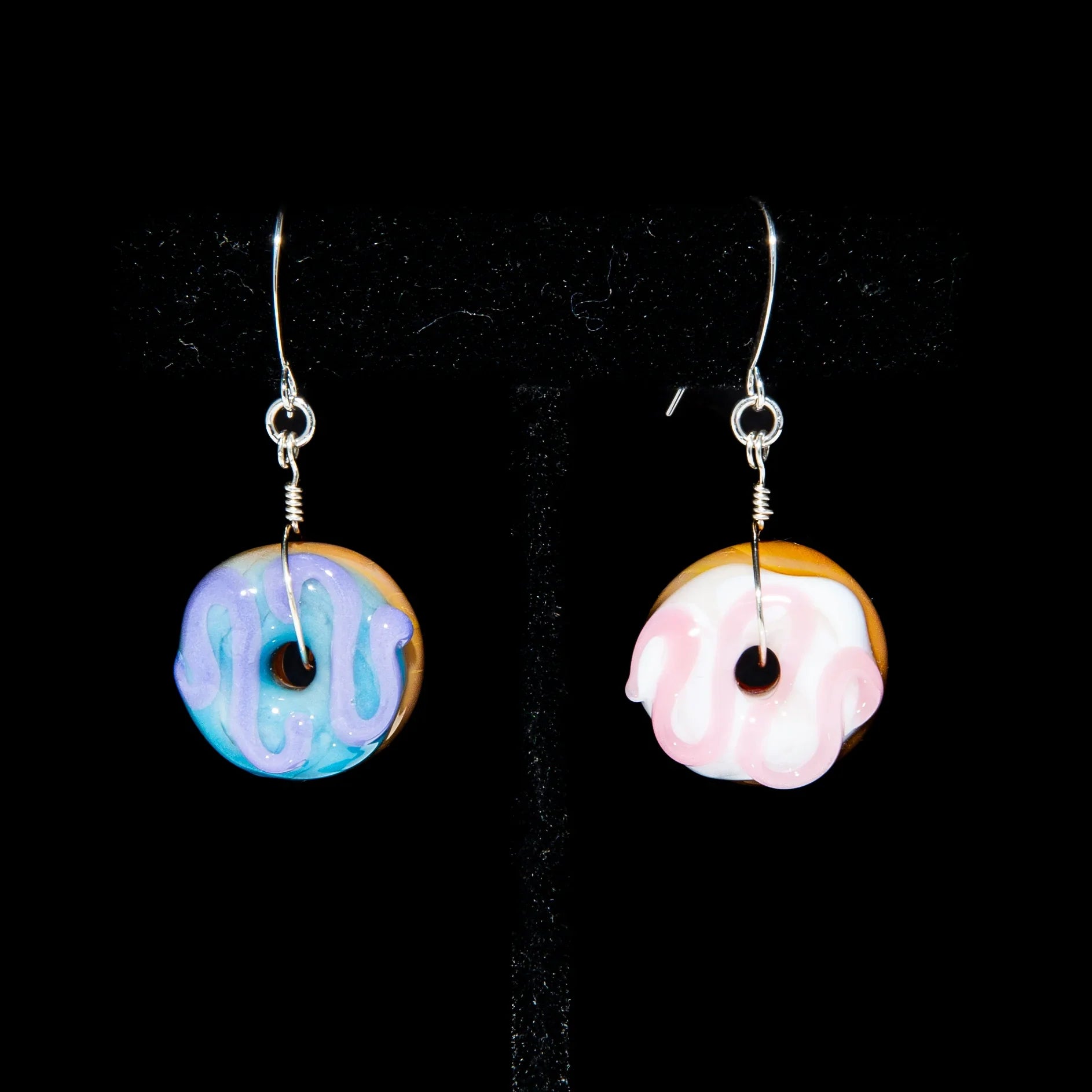 KGB Glass x Sarah Marblesbee - Blue Raspberry & Vanilla Mismatched Nano Donut Earrings