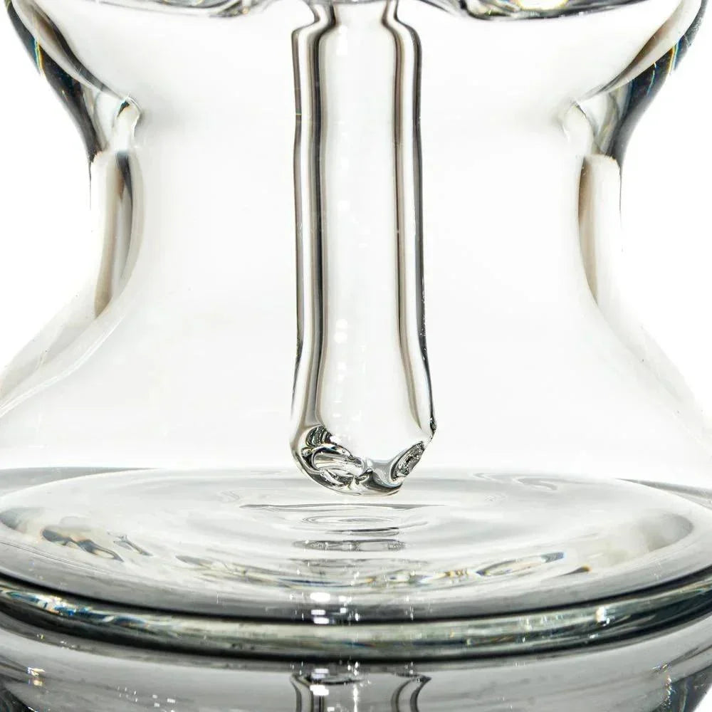 Close-up of clear glass water pipe percolator detail