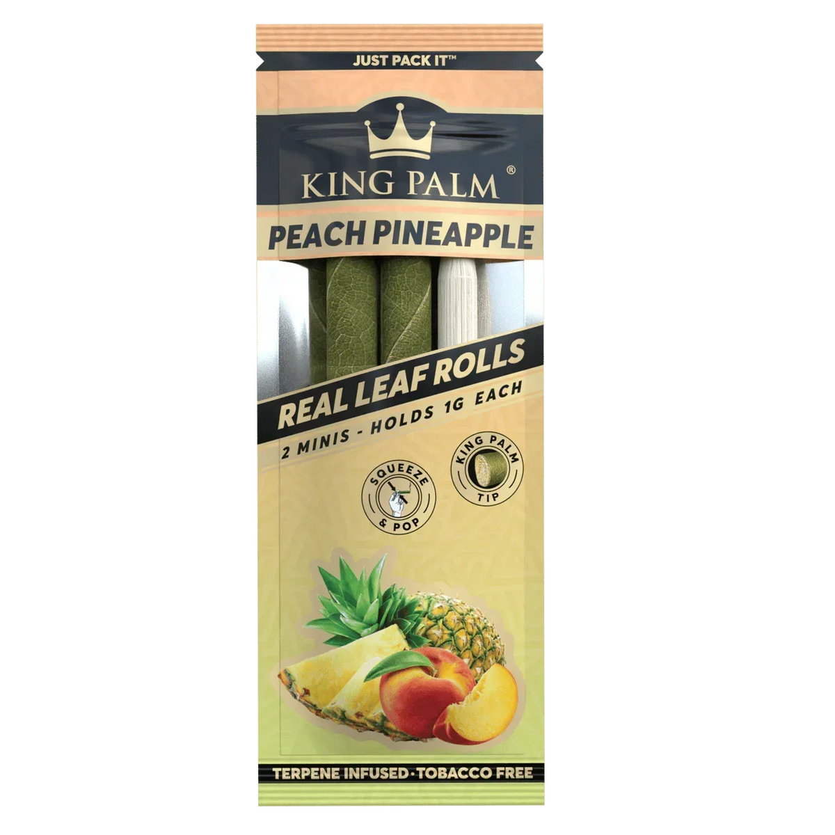 King Palm Peach Pineapple real leaf rolls 2 pack with pineapple and peach fruit images