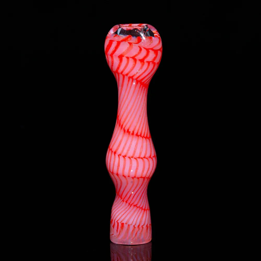 Orange glass chillum with spiral coil design on a black background