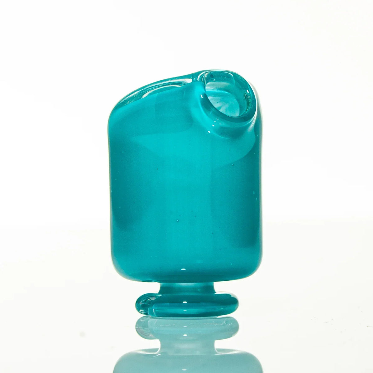 Aqua blue glass mouthpiece with rounded base on white background