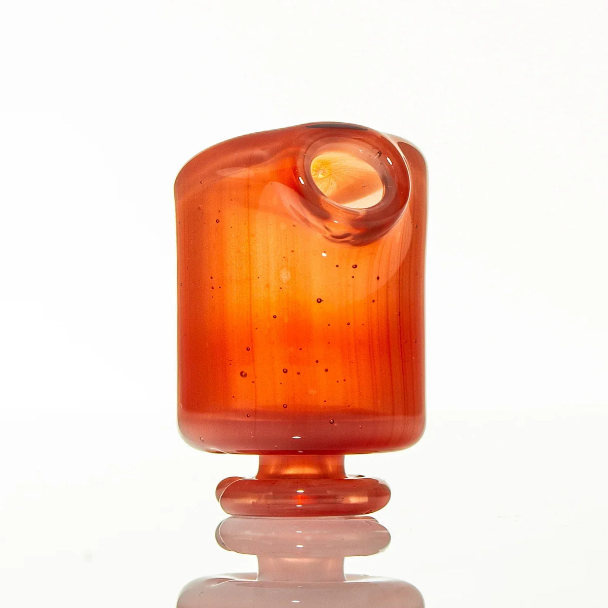 Handblown orange glass pivot mouthpiece with pearl accent for smoking accessories
