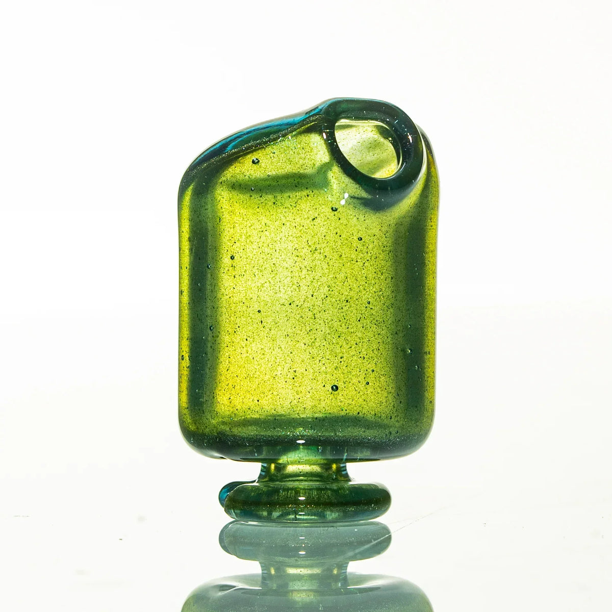 Green glass pivot mouthpiece with round base on white background