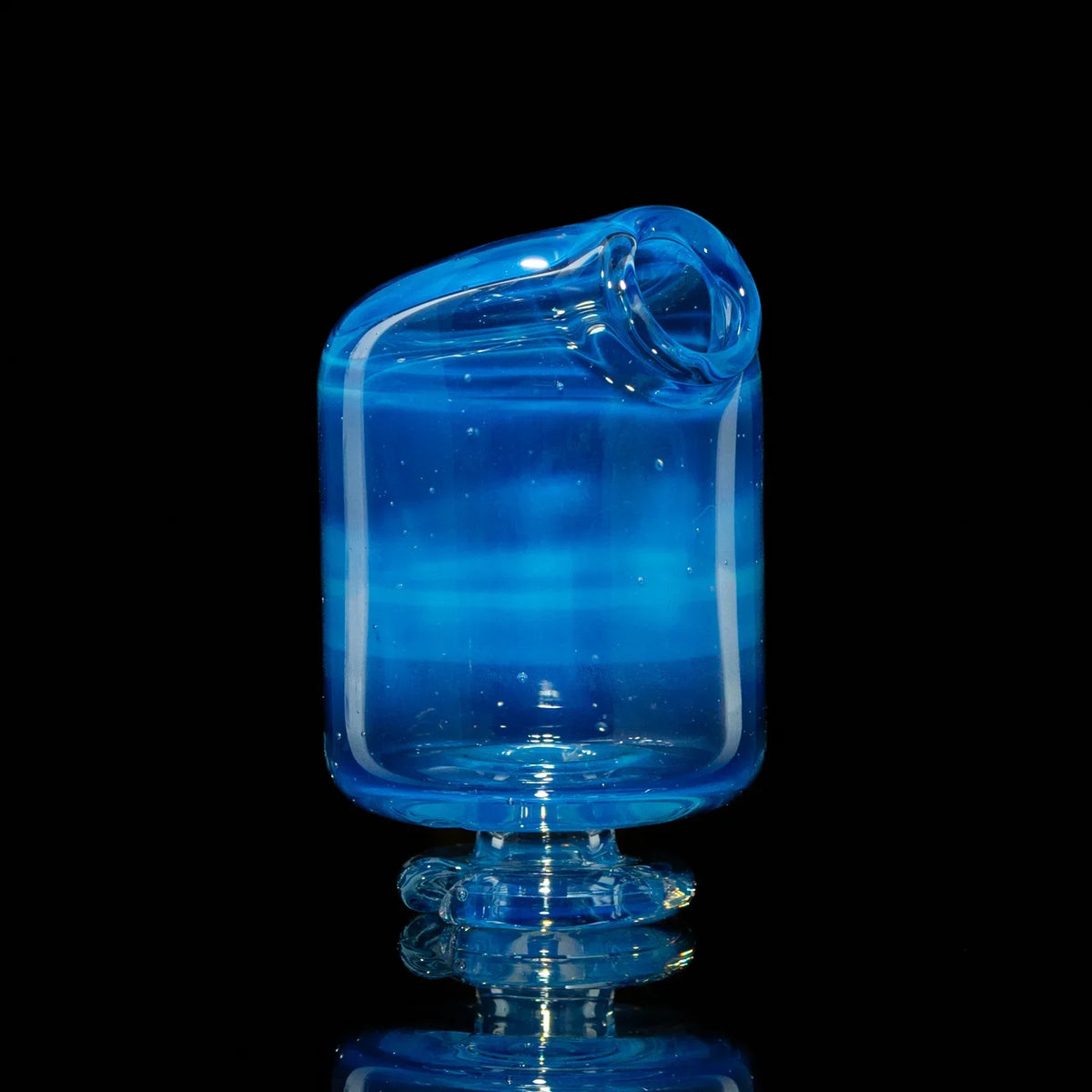 Blue glass pivot mouthpiece with pearl accent, reflective black background