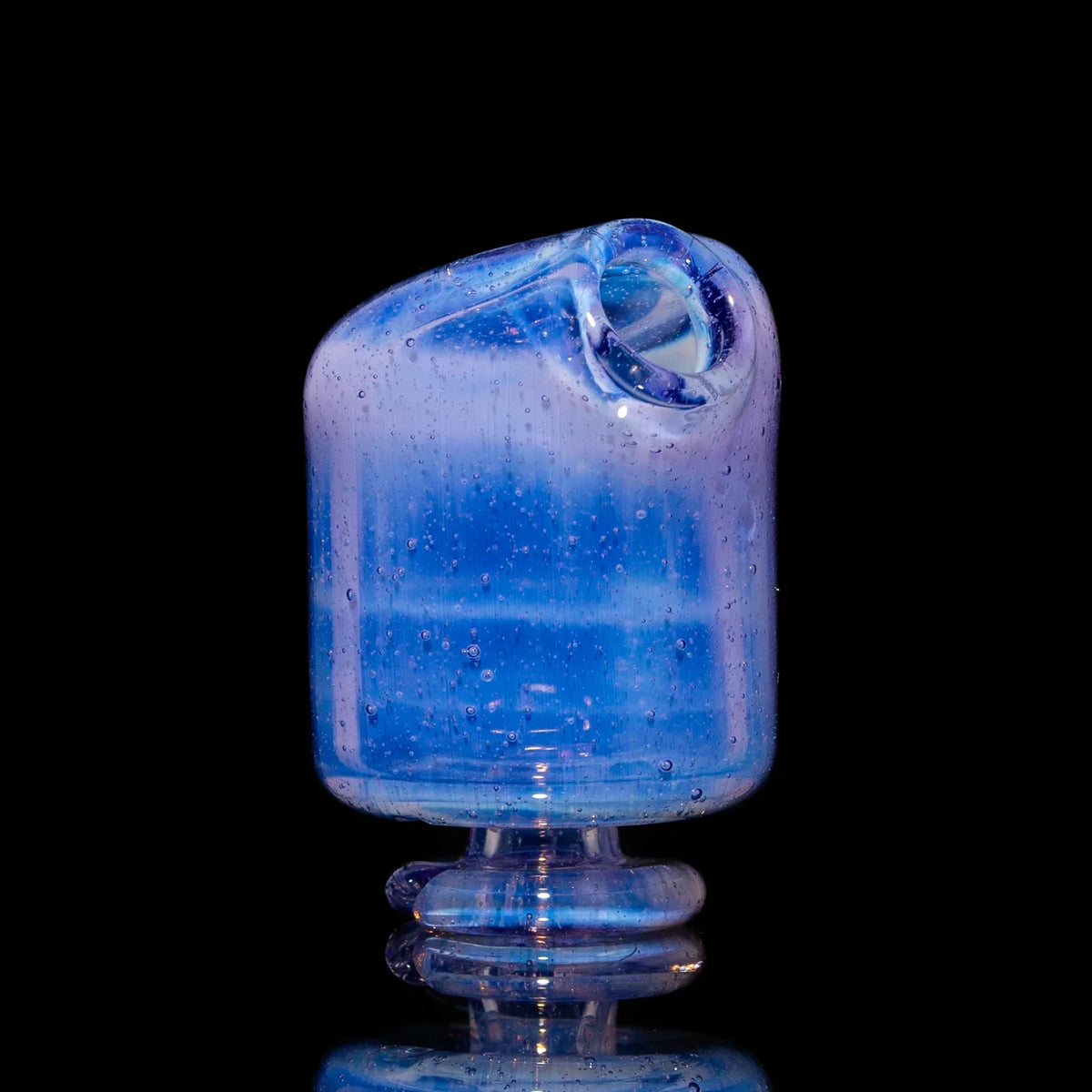 Opal purple glass pivot mouthpiece with pearl design, specialty glass accessory on black background