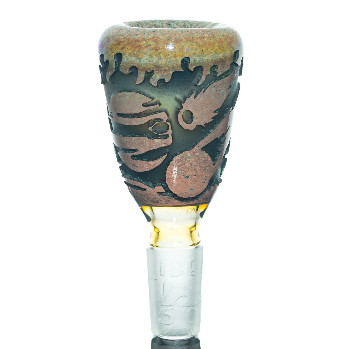 14mm glass slide bowl with etched meteor shower and space design, amber and brown hues