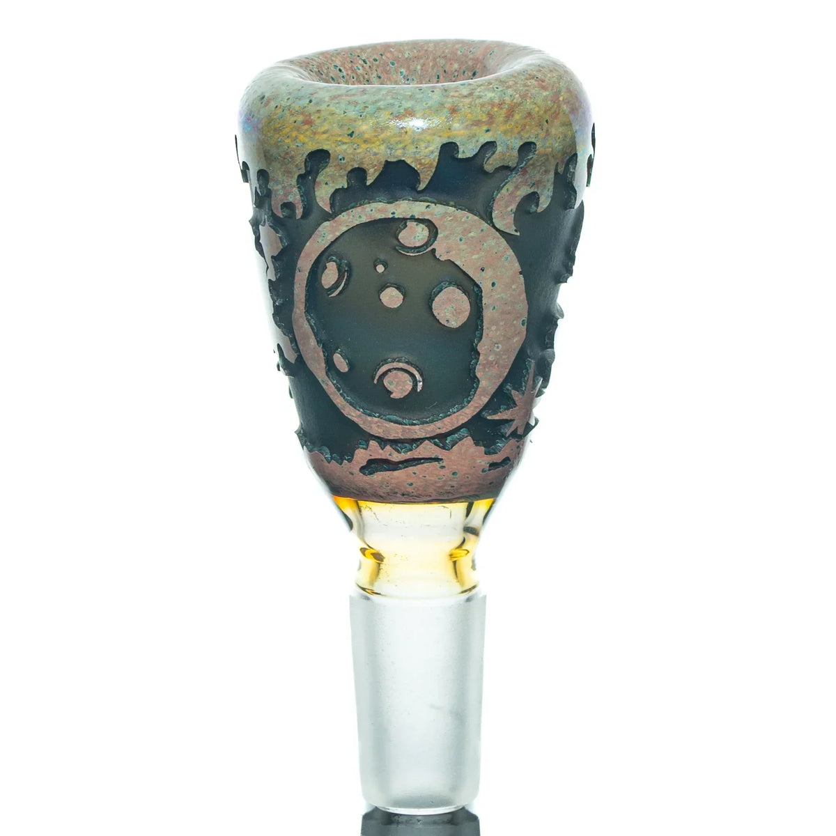 14mm glass slide bowl featuring a meteor shower and space-themed etched design