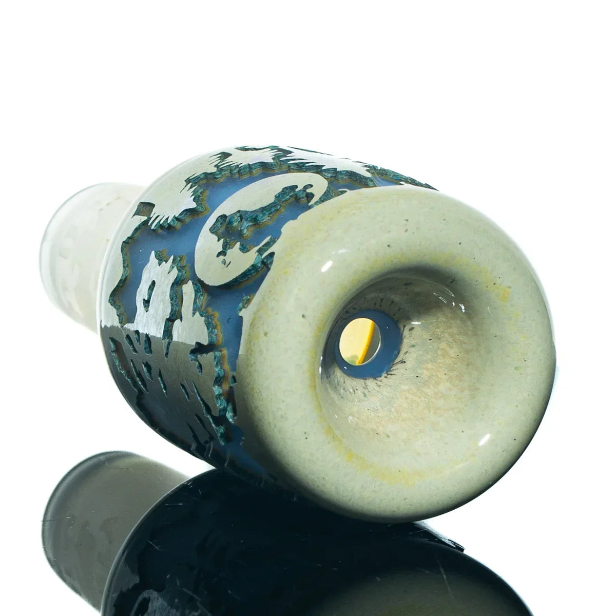 Milky blue forest-themed glass slide with textured detailing and 18mm joint