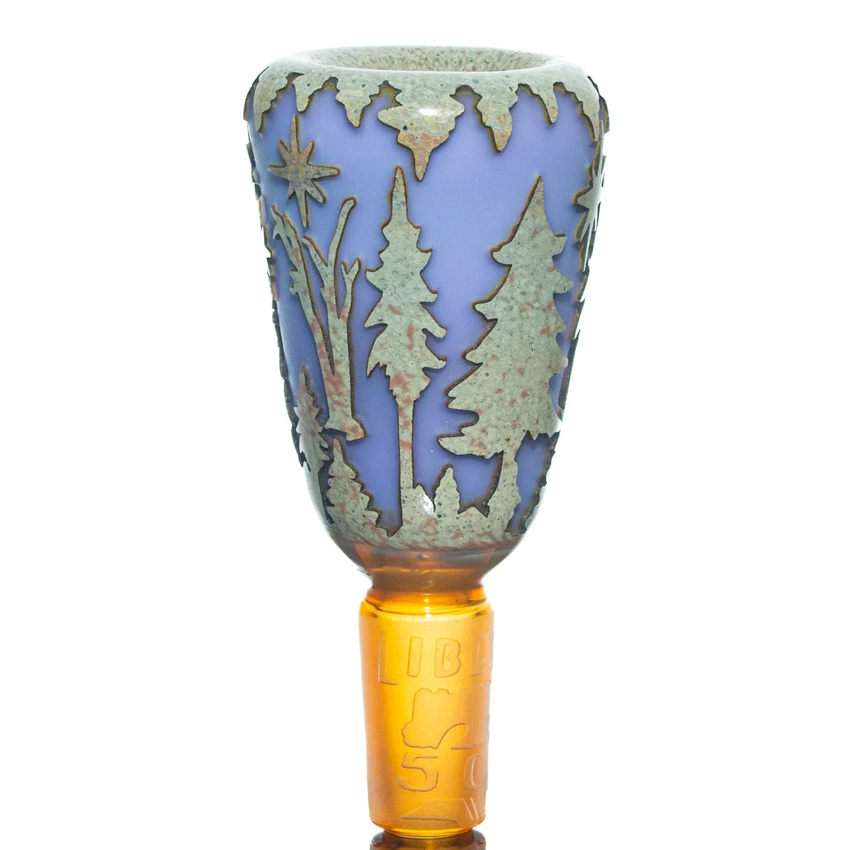 Milky purple glass slide with forest tree design and amber 14mm joint